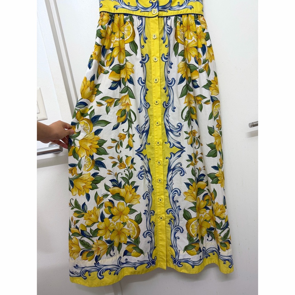 NWT Farm Rio Sicily Scarf Lemon Print Maxi Dress Yellow Fruit Flutter Sleeve M - Picture 7 of 12